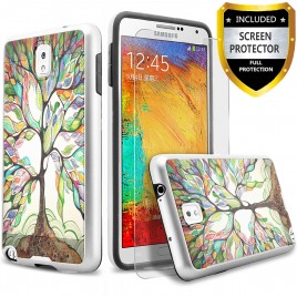 Samsung Galaxy Note 3 Case, 2-Piece Style Hybrid Shockproof Hard Case Cover with [Premium Screen Protector] Hybird Shockproof And Circlemalls Stylus Pen (Lucky Tree)